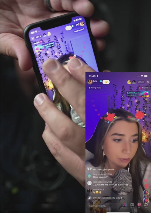 TikTok tapkanje - ruka koja brzo tapka po ekranu mobilnog telefona tokom TikTok live streama